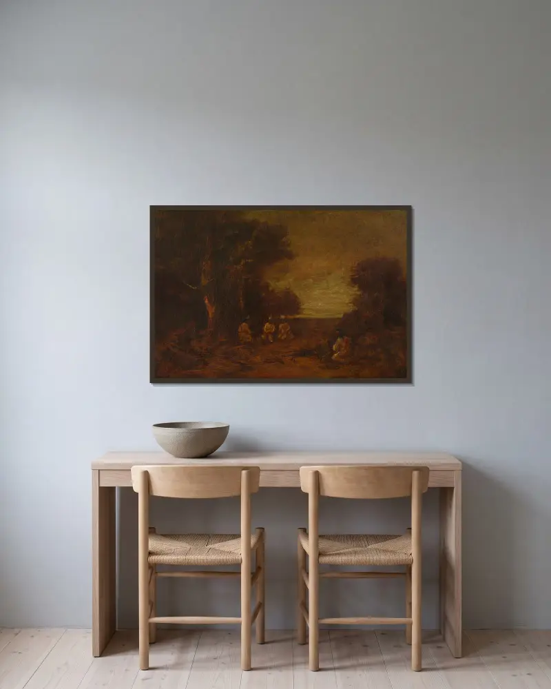 Měsícem osvětlená krajina s indiány, Ralph Albert Blakelock v rámu na stěně
