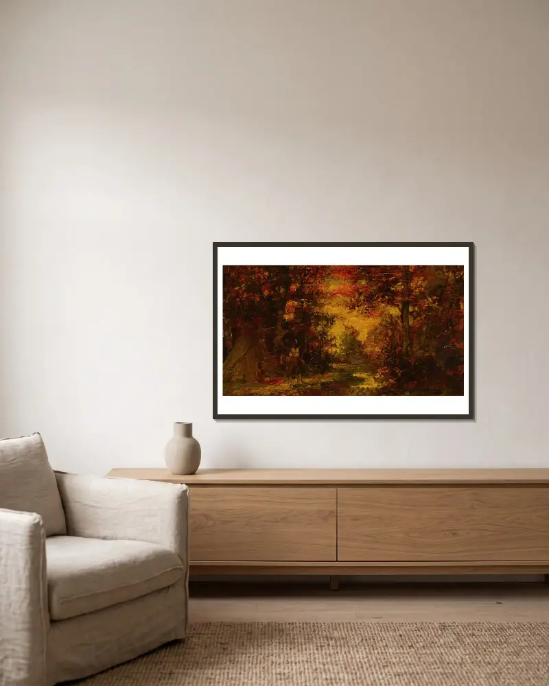 Týpí při západu slunce, Ralph Albert Blakelock v rámu na stěně