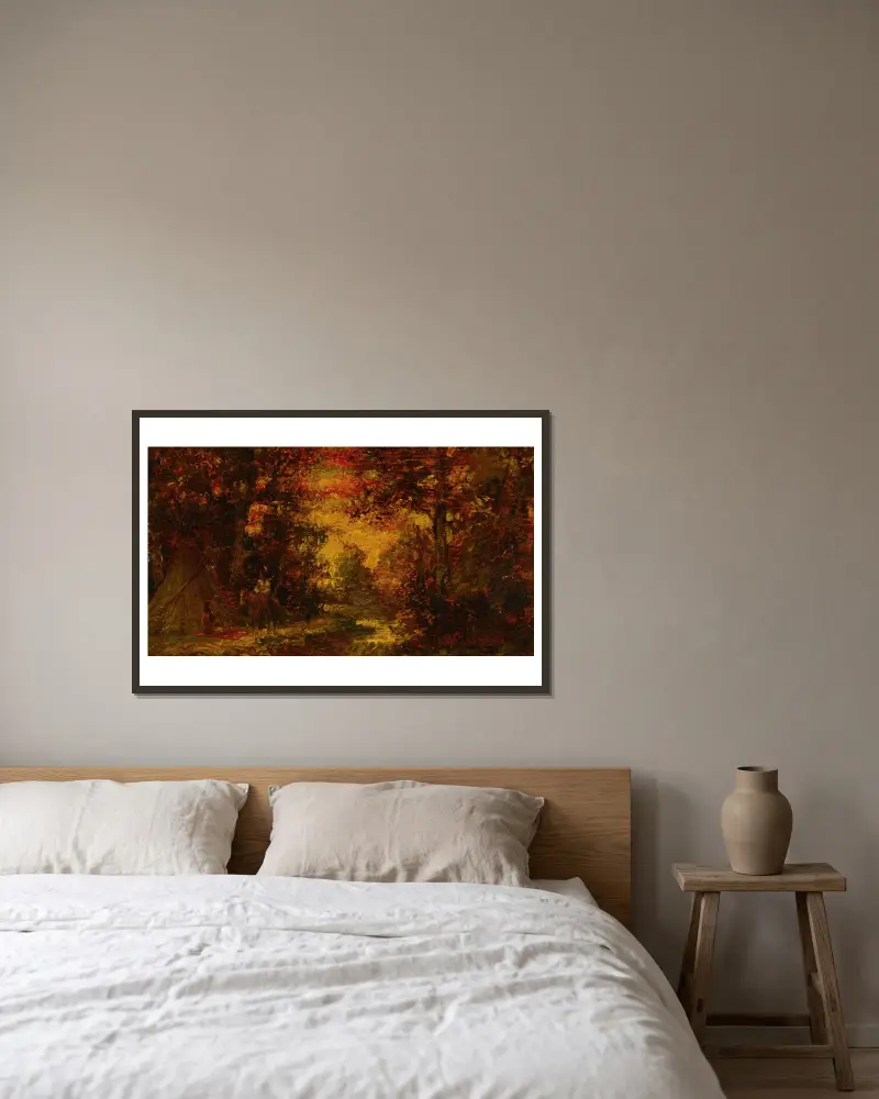 Týpí při západu slunce, Ralph Albert Blakelock v rámu na stěně