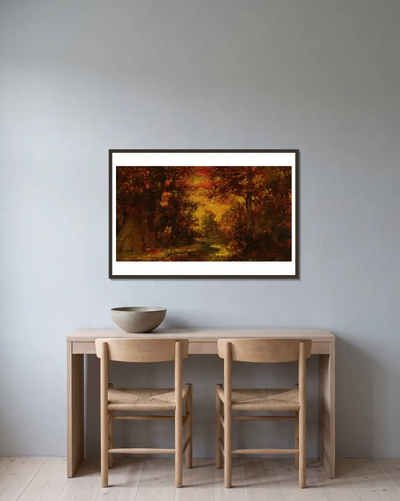 Týpí při západu slunce, Ralph Albert Blakelock v rámu na stěně
