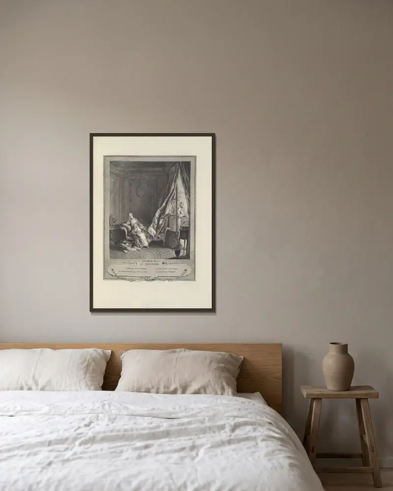 Le Boudoir (P. Malœuvre after S. Freudenberger) av Albert Christophle inramad på en vägg