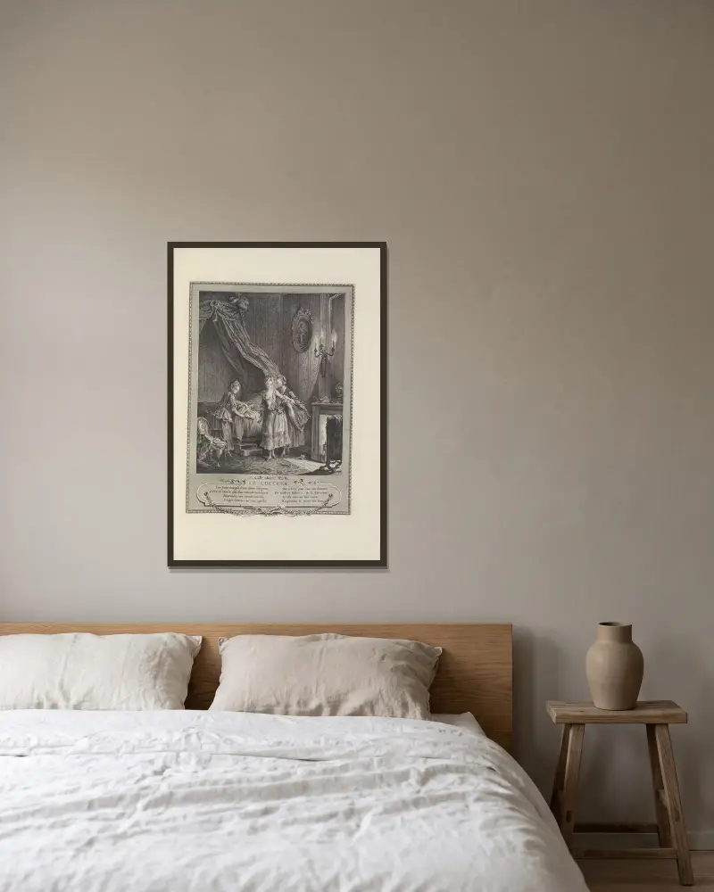 Le Coucher (Duclos and Bosse after S. Freudenberger) av Albert Christophle inramad på en vägg