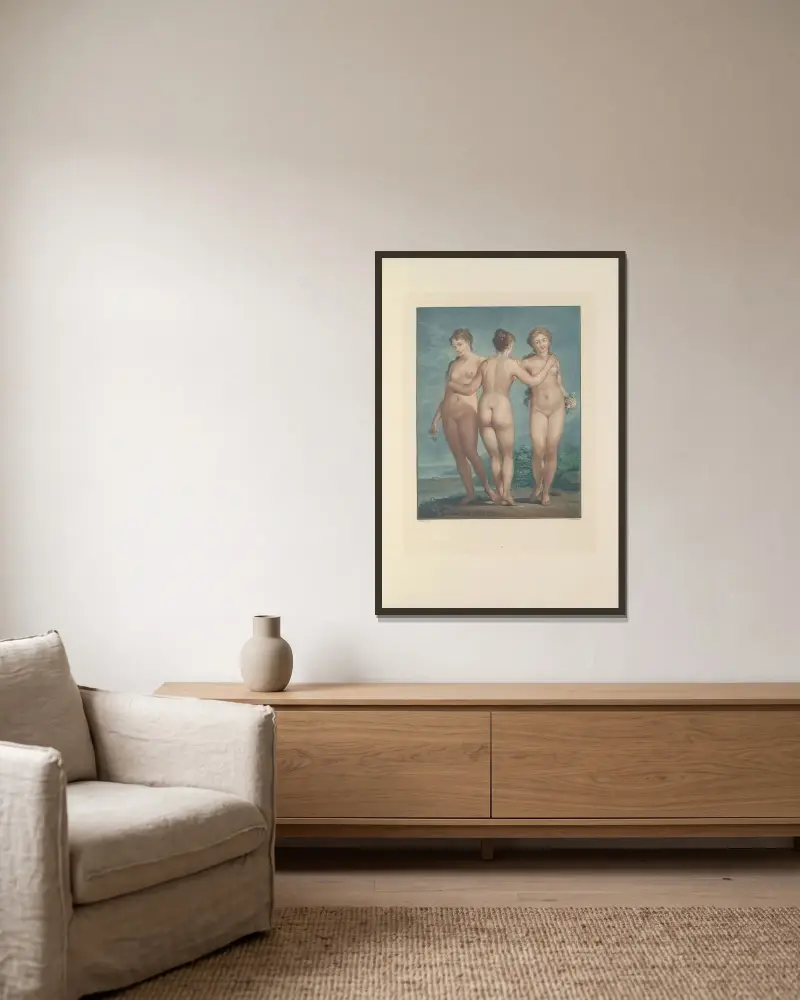 Die drei Grazien von Albert Christophle gerahmt an einer Wand