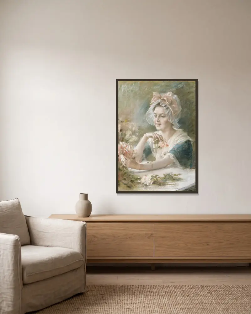 Blumenmädchen von Albert Edelfelt gerahmt an einer Wand