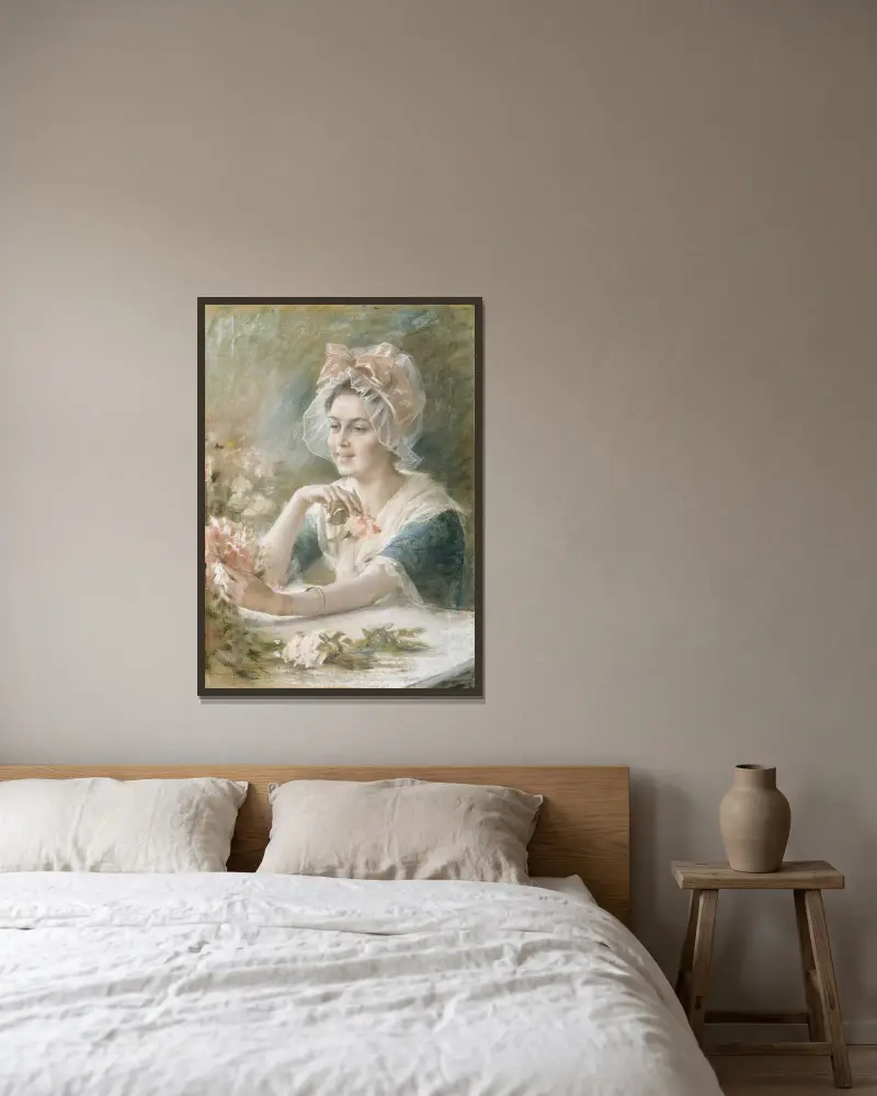 Blumenmädchen von Albert Edelfelt gerahmt an einer Wand