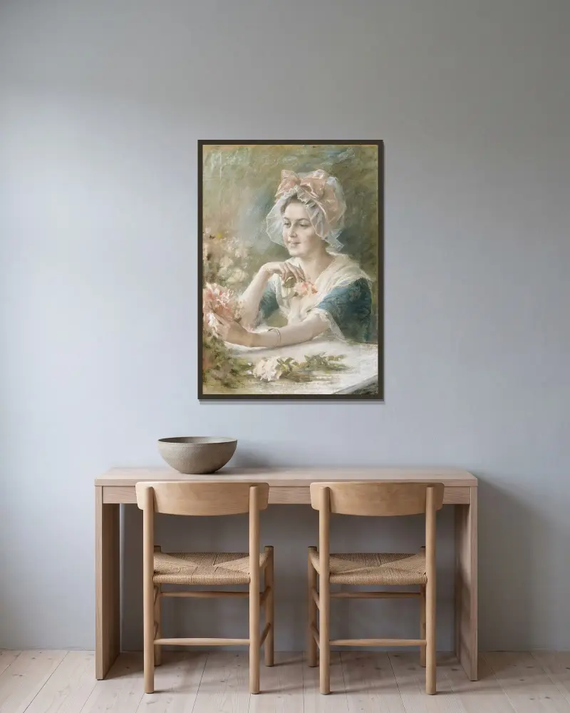 Blumenmädchen von Albert Edelfelt gerahmt an einer Wand