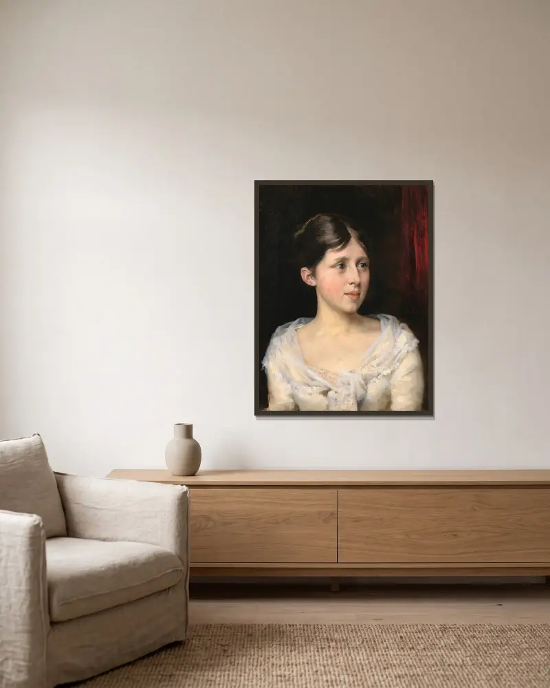 Girl in a white dress av Albert Edelfelt inramad på en vägg