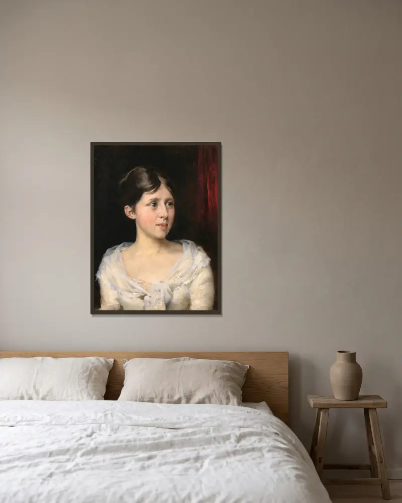 Girl in a white dress av Albert Edelfelt inramad på en vägg