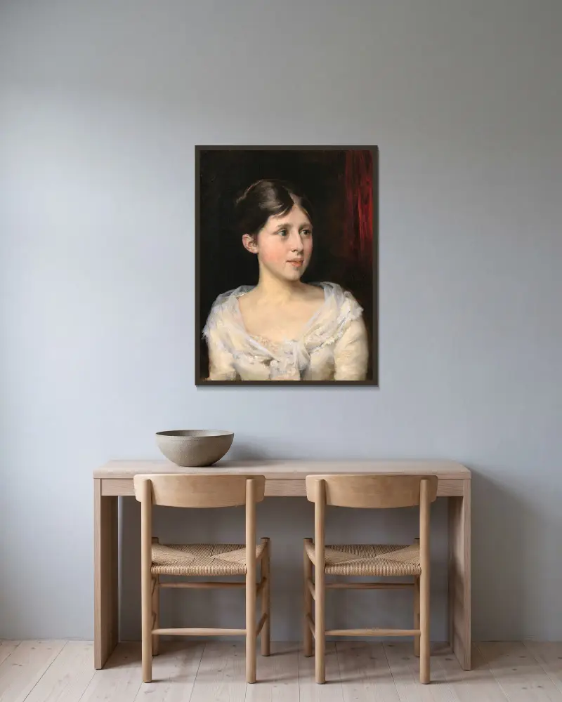 Girl in a white dress av Albert Edelfelt inramad på en vägg