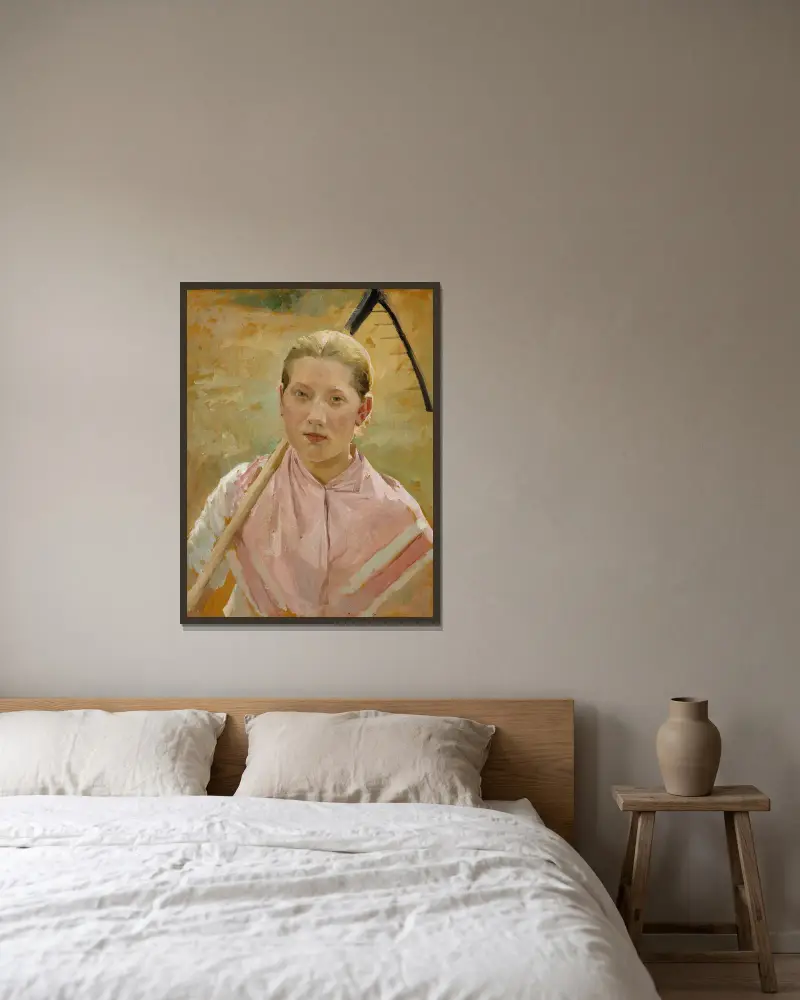Mädchen mit Rechen, Studie zu August von Albert Edelfelt gerahmt an einer Wand