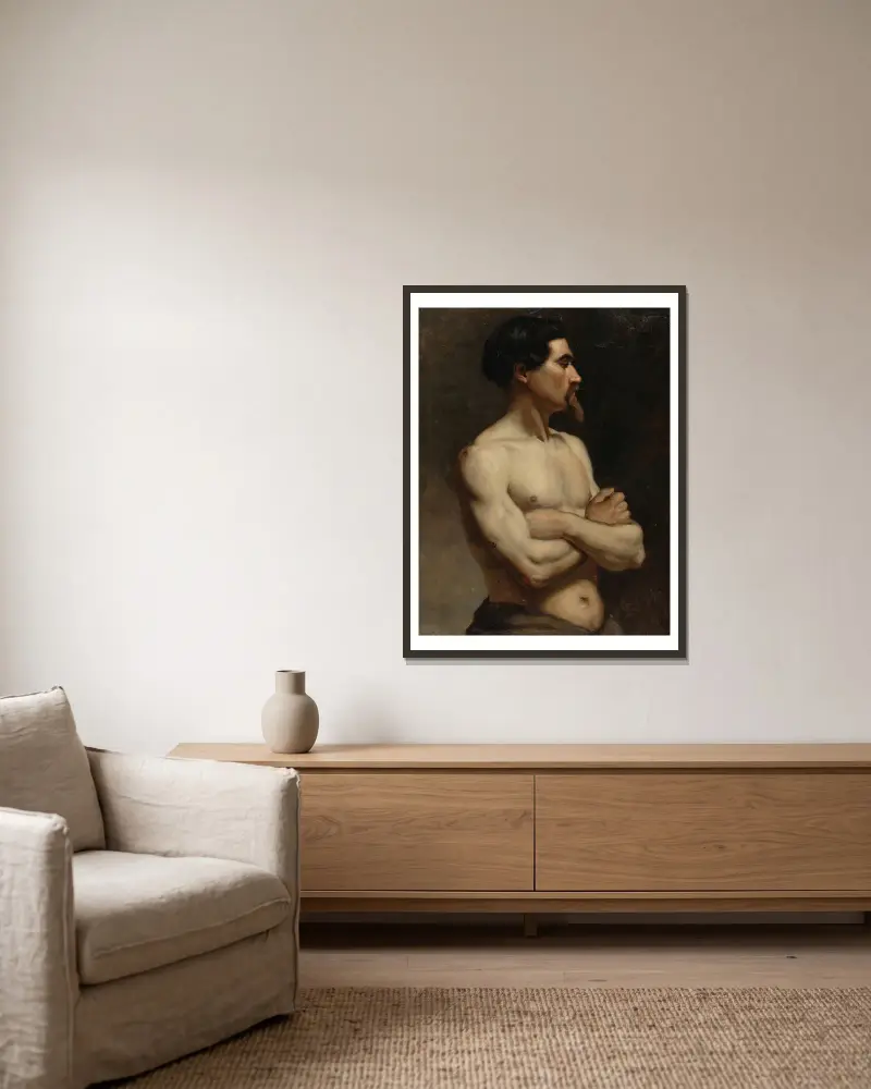 Mužský model, akademická studie, Albert Edelfelt v rámu na stěně