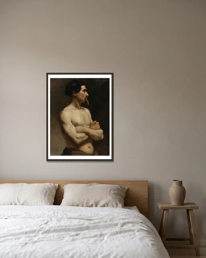 Mužský model, akademická studie, Albert Edelfelt v rámu na stěně