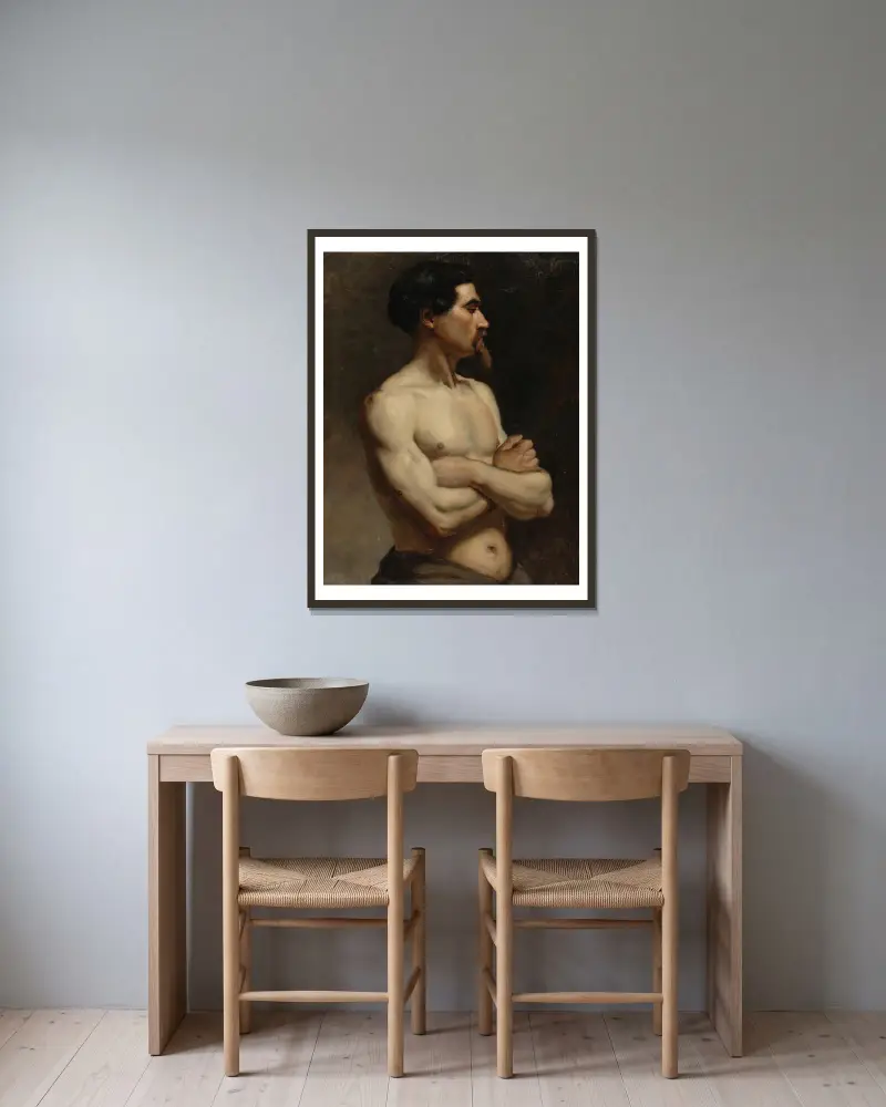 Mužský model, akademická studie, Albert Edelfelt v rámu na stěně