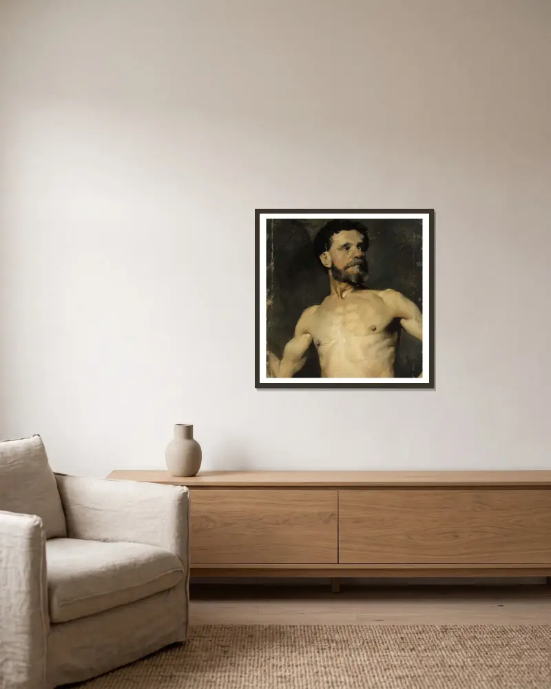 Mužský model, studie, Albert Edelfelt v rámu na stěně