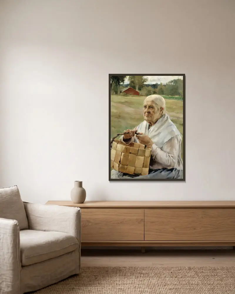 Old Woman With A Chip Basket av Albert Edelfelt inramad på en vägg