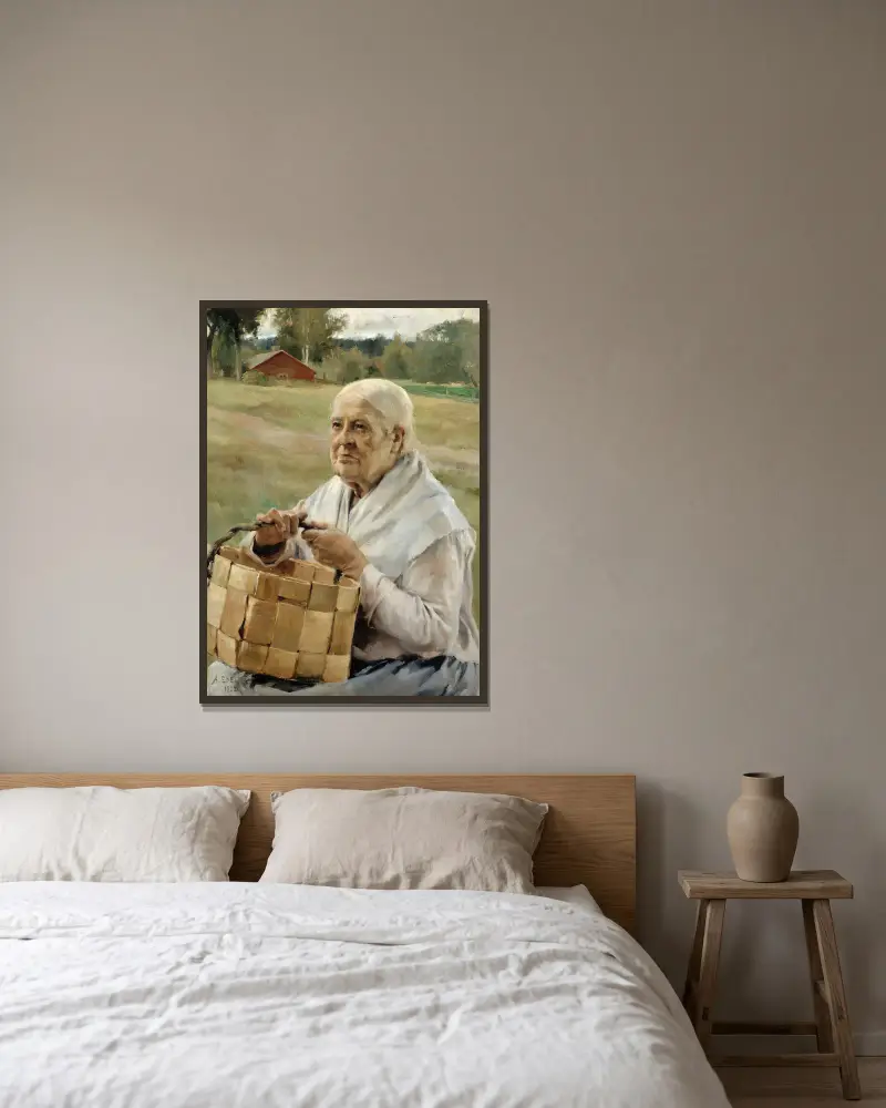 Old Woman With A Chip Basket av Albert Edelfelt inramad på en vägg