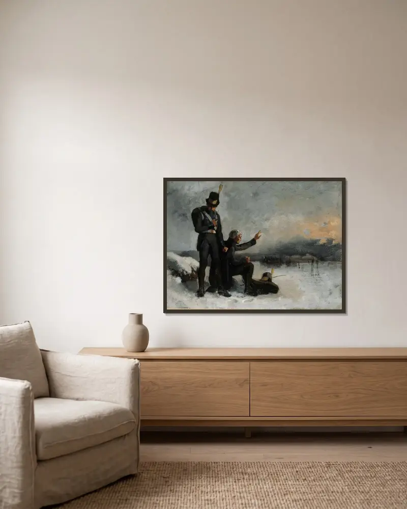 Szene aus dem Finnischen Krieg von Albert Edelfelt gerahmt an einer Wand