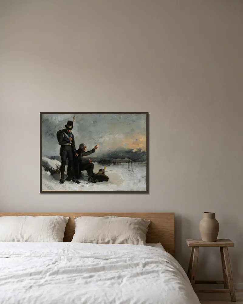 Szene aus dem Finnischen Krieg von Albert Edelfelt gerahmt an einer Wand