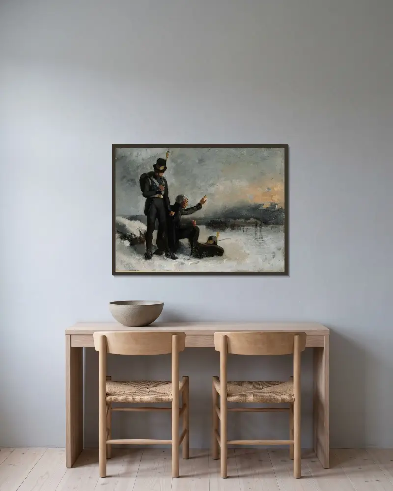 Szene aus dem Finnischen Krieg von Albert Edelfelt gerahmt an einer Wand