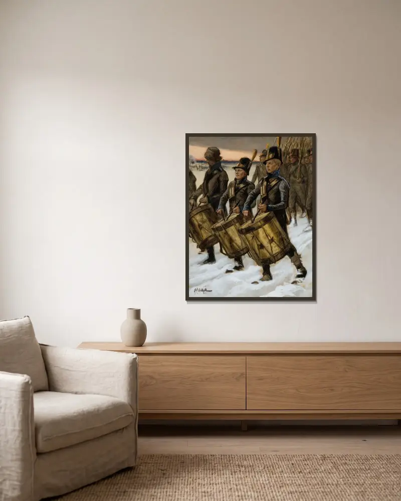Der Marsch des Björneborger Regiments von Albert Edelfelt gerahmt an einer Wand