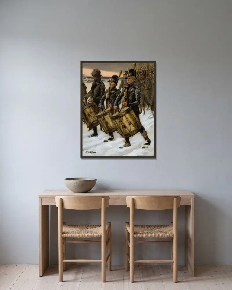 Der Marsch des Björneborger Regiments von Albert Edelfelt gerahmt an einer Wand
