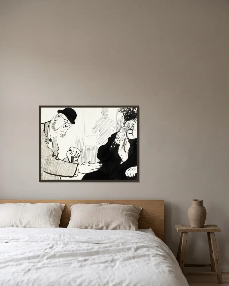 Eine sehr dicke Frau von Albert Engström gerahmt an einer Wand