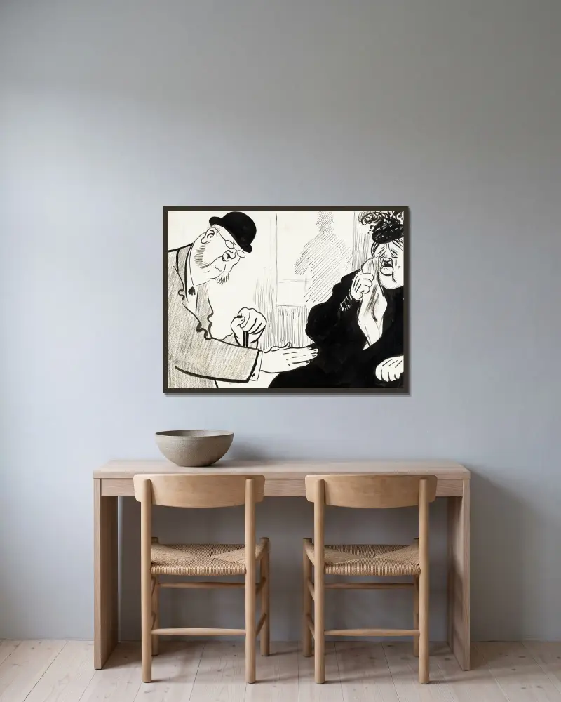 Eine sehr dicke Frau von Albert Engström gerahmt an einer Wand