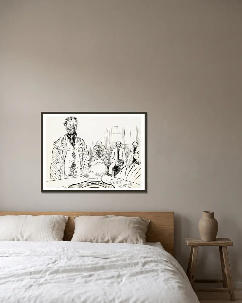 Justice Arvidson von Albert Engström gerahmt an einer Wand