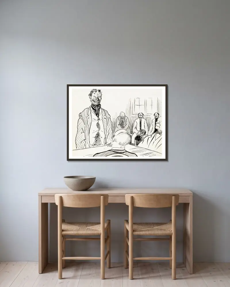 Justice Arvidson von Albert Engström gerahmt an einer Wand