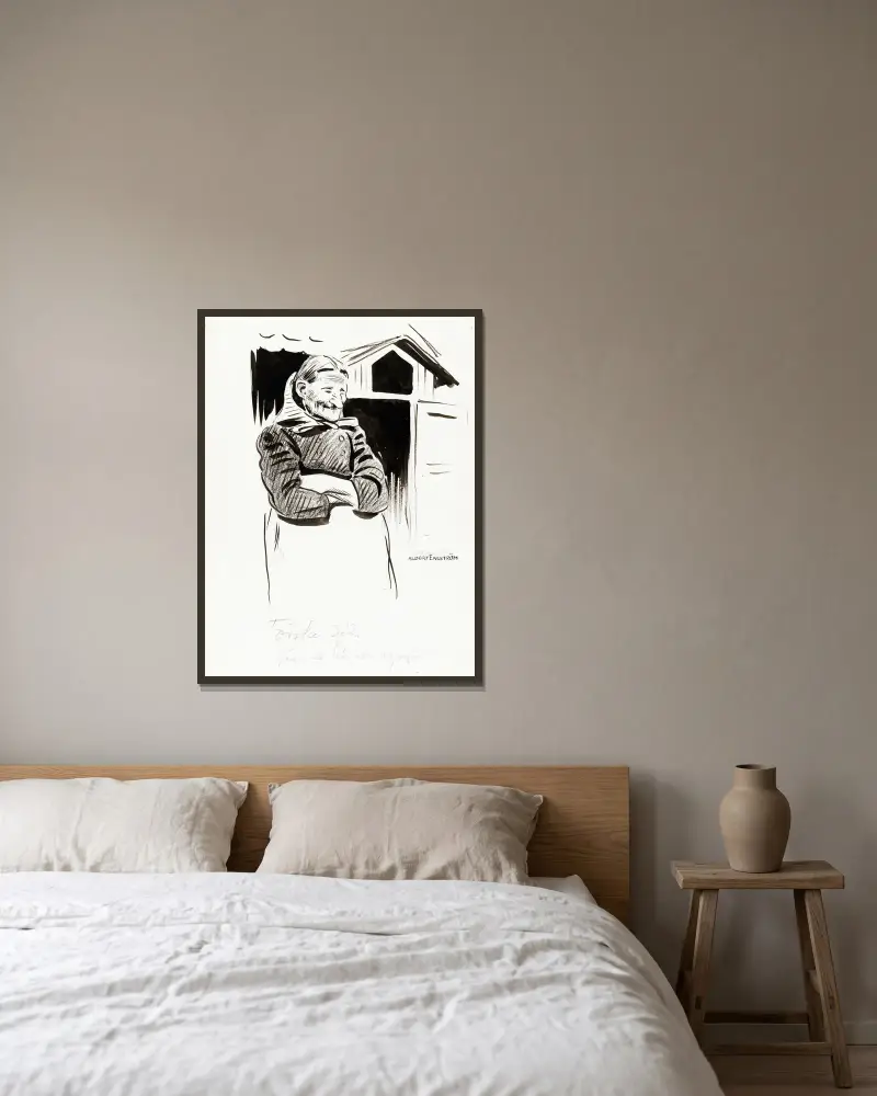 Lillpers Kari von Albert Engström gerahmt an einer Wand