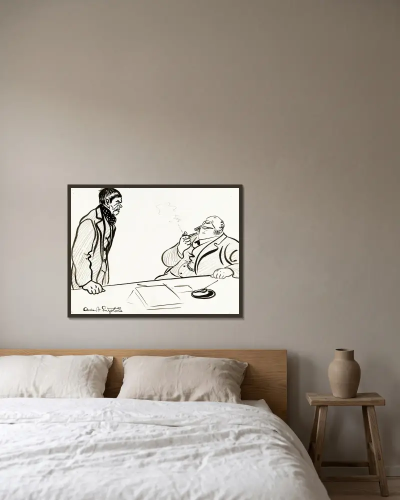 Der Herr zu seinem neuen Arbeiter von Albert Engström gerahmt an einer Wand