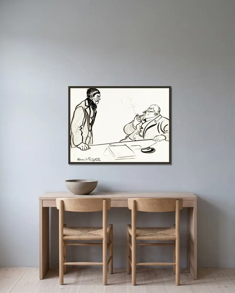 Der Herr zu seinem neuen Arbeiter von Albert Engström gerahmt an einer Wand