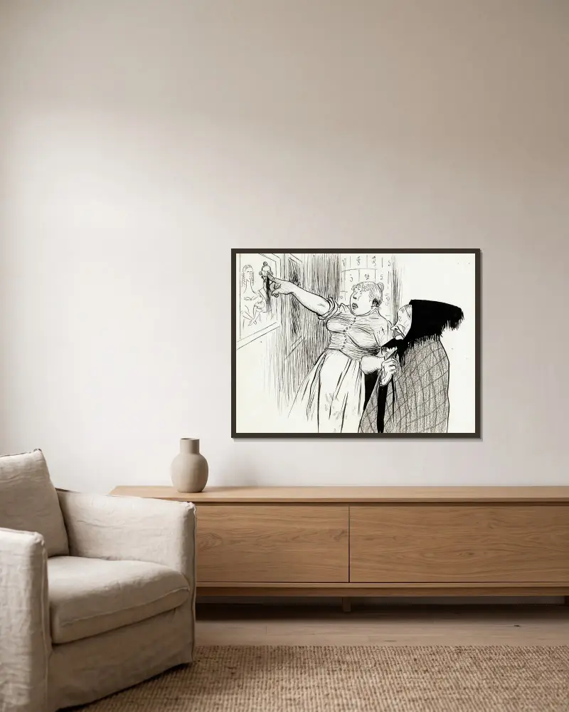 Alte Lena aus Knifvatorp von Albert Engström gerahmt an einer Wand