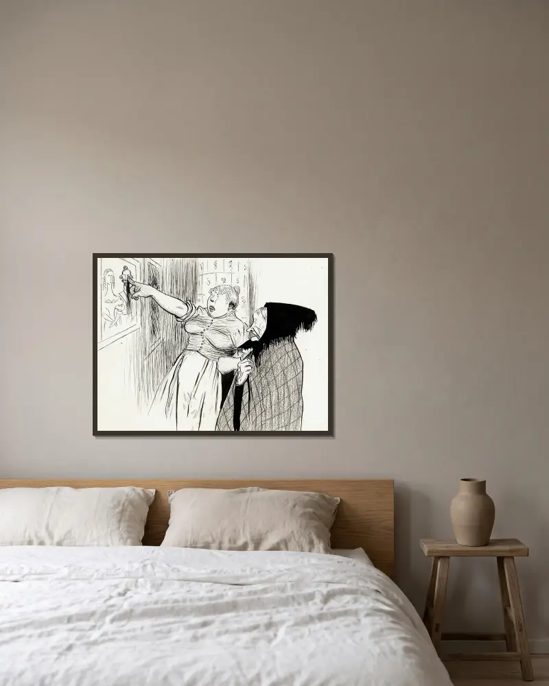 Alte Lena aus Knifvatorp von Albert Engström gerahmt an einer Wand
