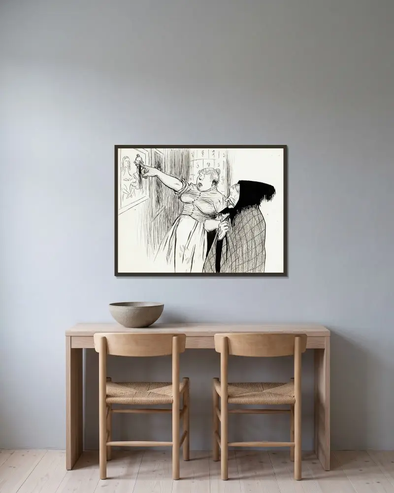 Alte Lena aus Knifvatorp von Albert Engström gerahmt an einer Wand