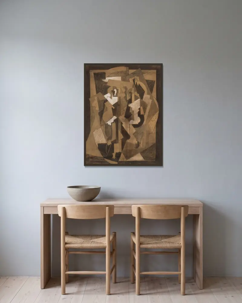 Komposition med tre figurer av Albert Gleizes inramad på en vägg