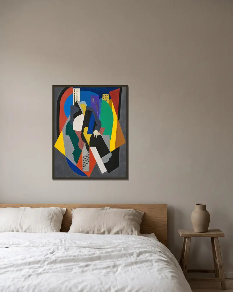 Komposition, figurative Andeutung oder Auf der Avenue von Albert Gleizes gerahmt an einer Wand