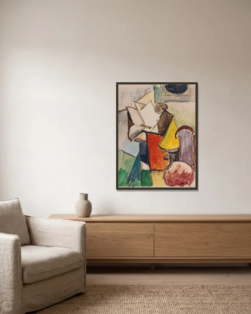 Étude de Portrait de Florent Schmitt av Albert Gleizes inramad på en vägg