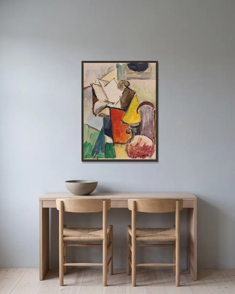 Étude de Portrait de Florent Schmitt av Albert Gleizes inramad på en vägg