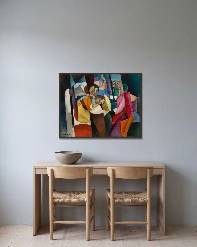 Sittande kvinnor framför ett fönster av Albert Gleizes inramad på en vägg