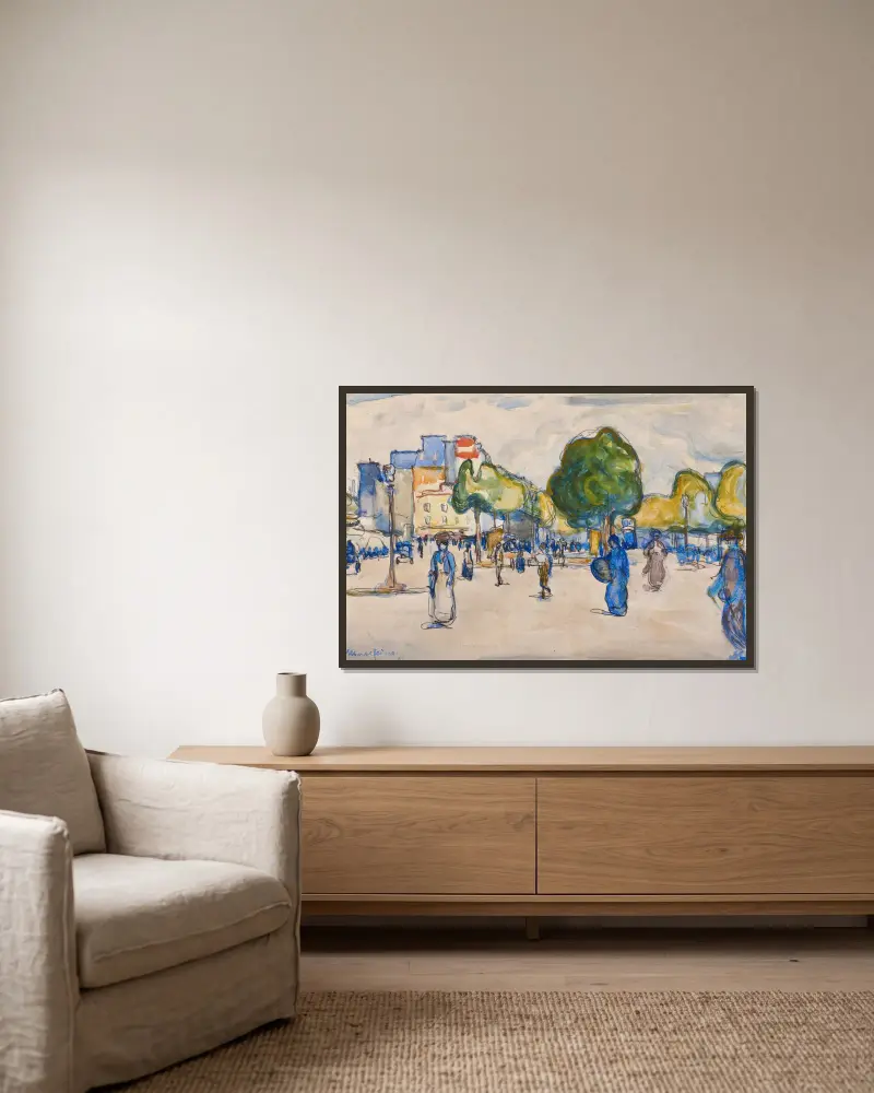 Place animée à Bagnères-de-Bigorre av Albert Gleizes inramad på en vägg