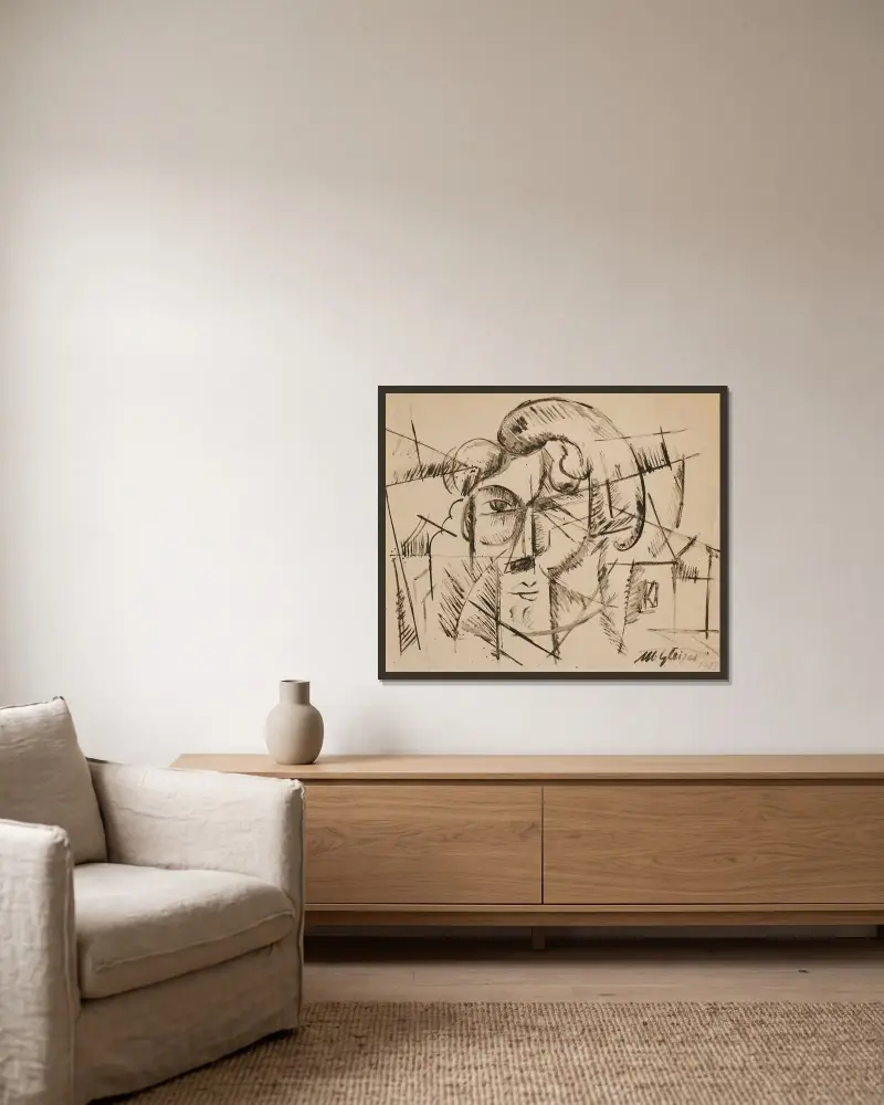 Männerkopf von Albert Gleizes gerahmt an einer Wand