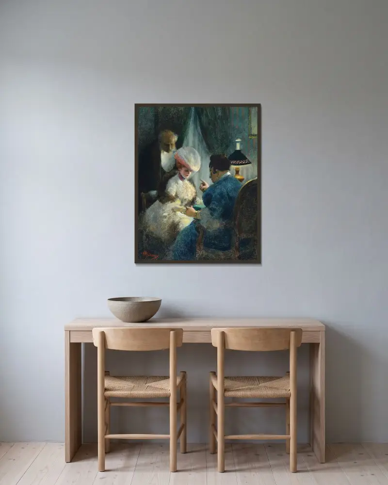 Ett besök hos spådamen av Albert Guillaume inramad på en vägg