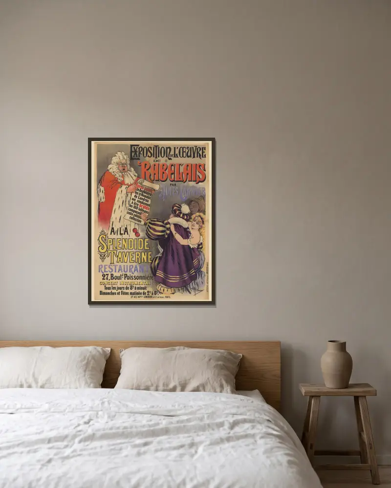 Exposition de l’oeuvre de Rabelais par Jules Garnier à la Splendide Taverne, restaurant av Albert Guillaume inramad på en vägg