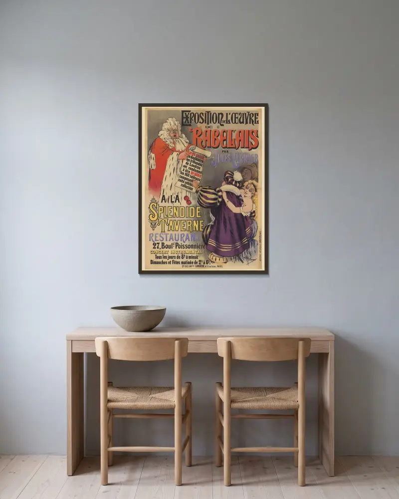 Exposition de l’oeuvre de Rabelais par Jules Garnier à la Splendide Taverne, restaurant av Albert Guillaume inramad på en vägg
