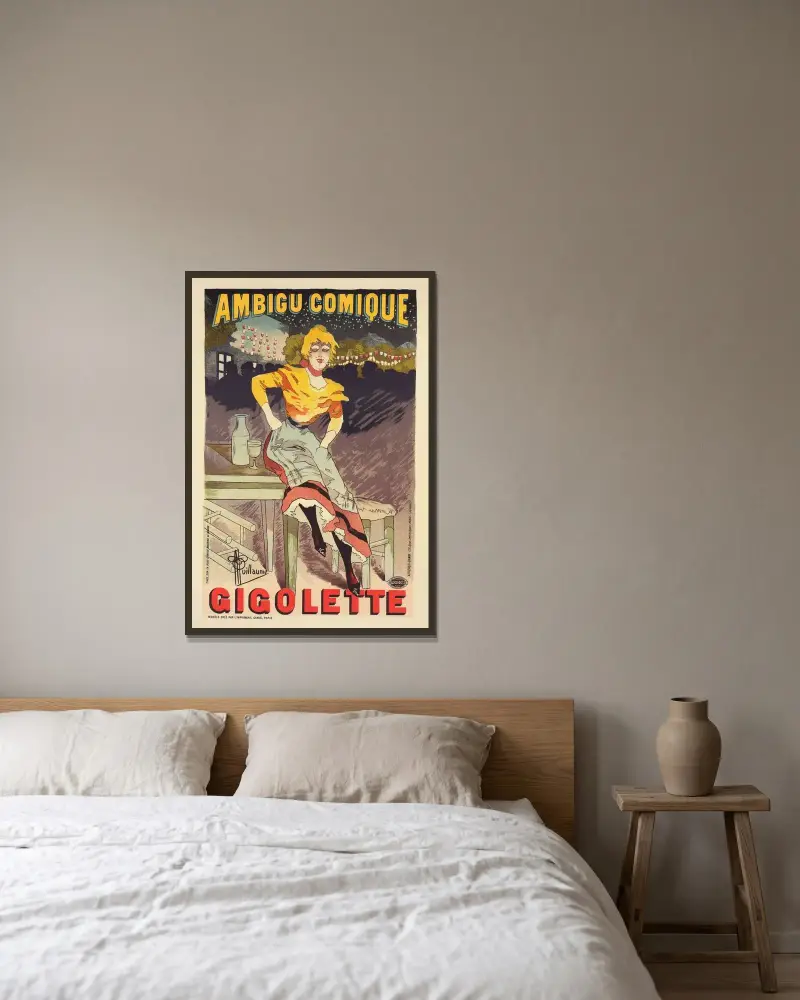 Gigolette av Albert Guillaume inramad på en vägg