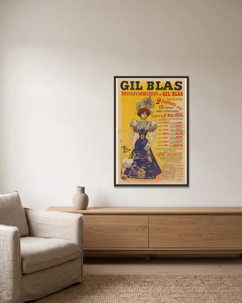 Gil Blas. Transformation du Gil Blas av Albert Guillaume inramad på en vägg