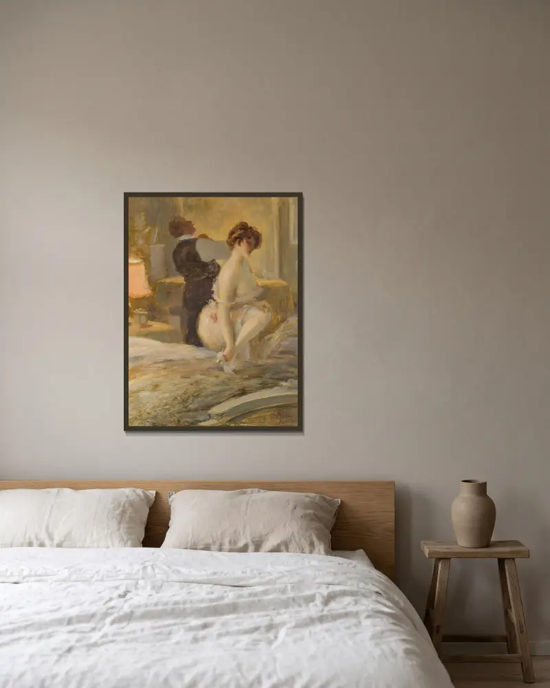 Intimiteten av Albert Guillaume inramad på en vägg