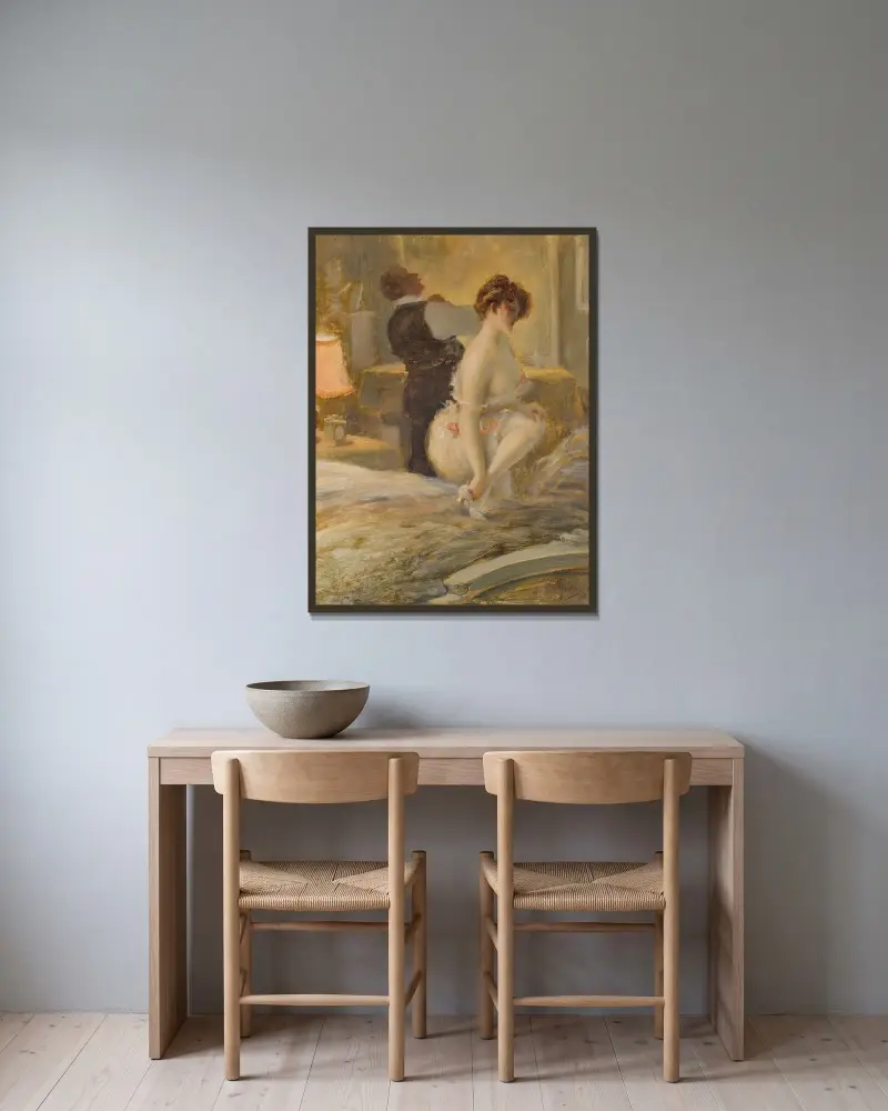 Intimiteten av Albert Guillaume inramad på en vägg