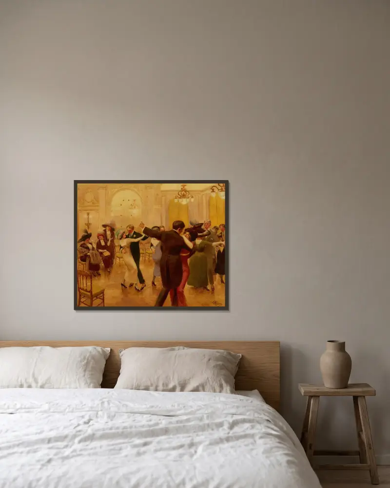 Dansen av Albert Guillaume inramad på en vägg
